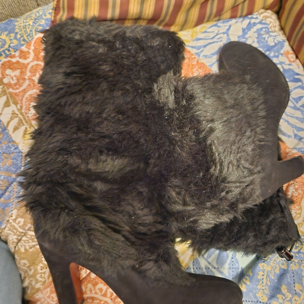 Sam Edelman Black Heeled Fur Boots